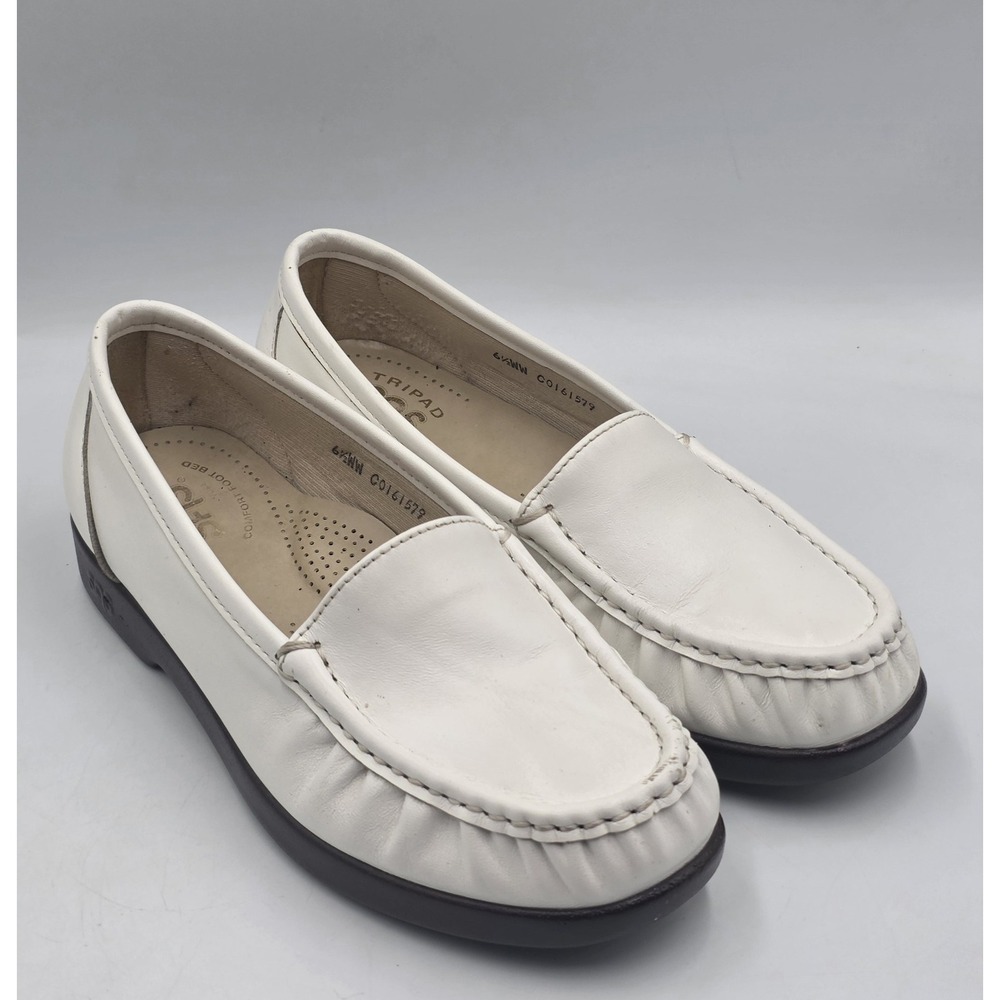 SAS Simplify Tripad Comfort Loafers Women's 6.5 WW Ivory Leather Slip On Shoes